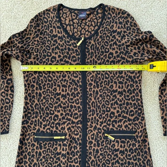 Rafaella Duster Dress Women's M Black & Brown Animal Print Leopard Zipper Knit - Picture 6 of 11